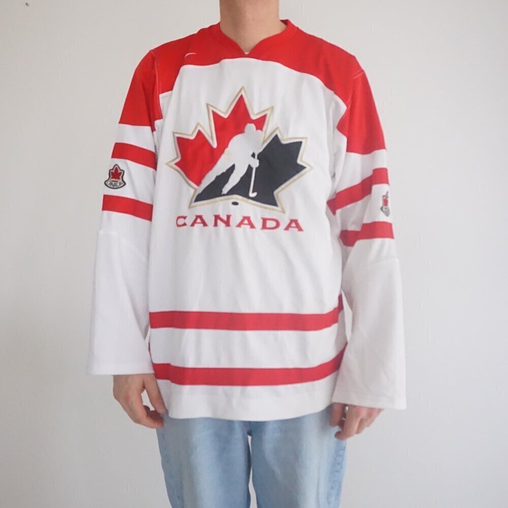 Nike Team Canada Y2K Red White Embroidered Hankook LIHF Hockey Jersey Medium